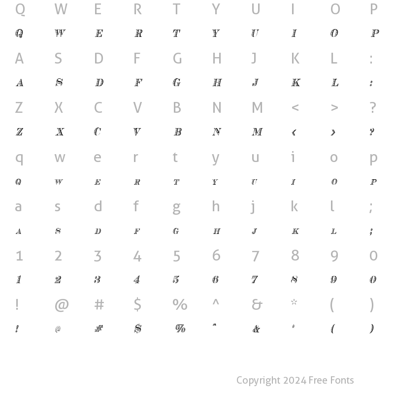 Character Map of CashCondensed Italic