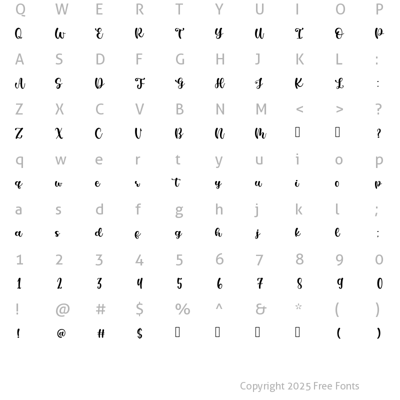 Character Map of Casking Cream Script Regular