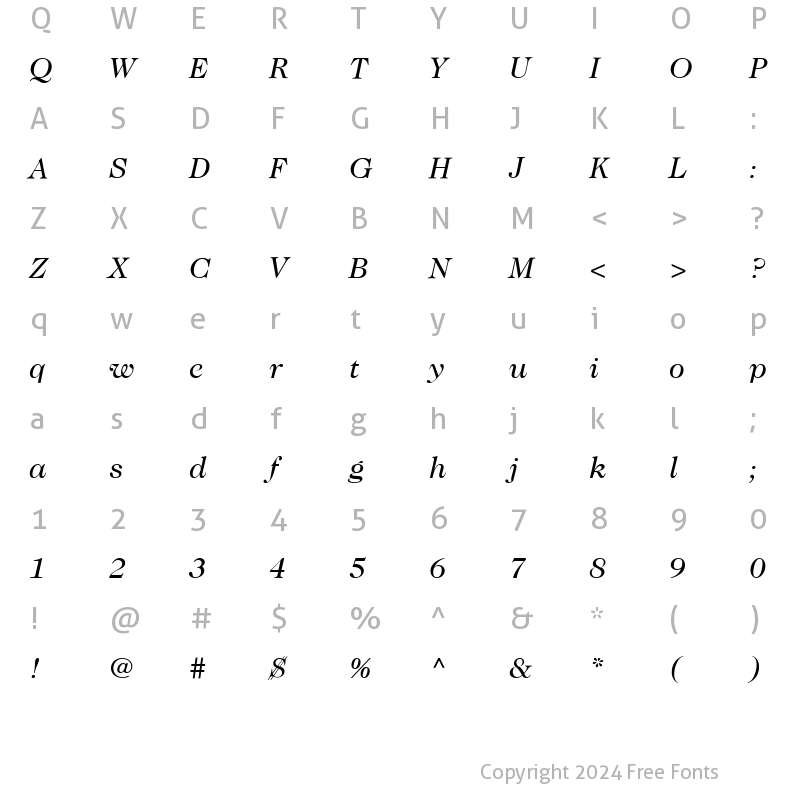 Character Map of Caslon 224 LT Book Italic