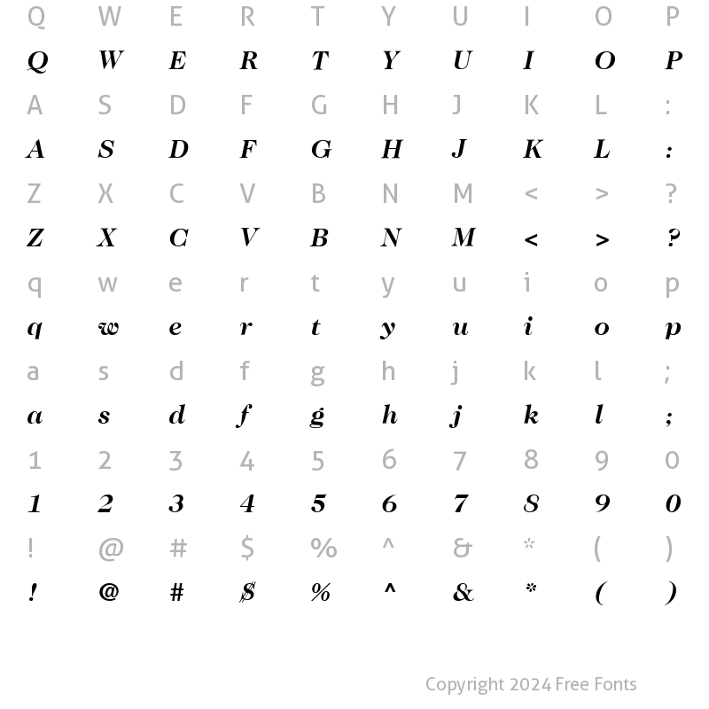 Character Map of Caslon 224 LT Medium Bold Italic