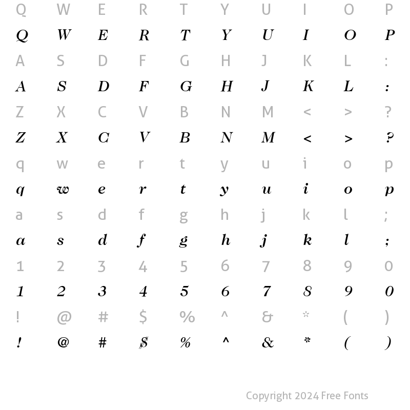 Character Map of Caslon 224 LT Medium Italic