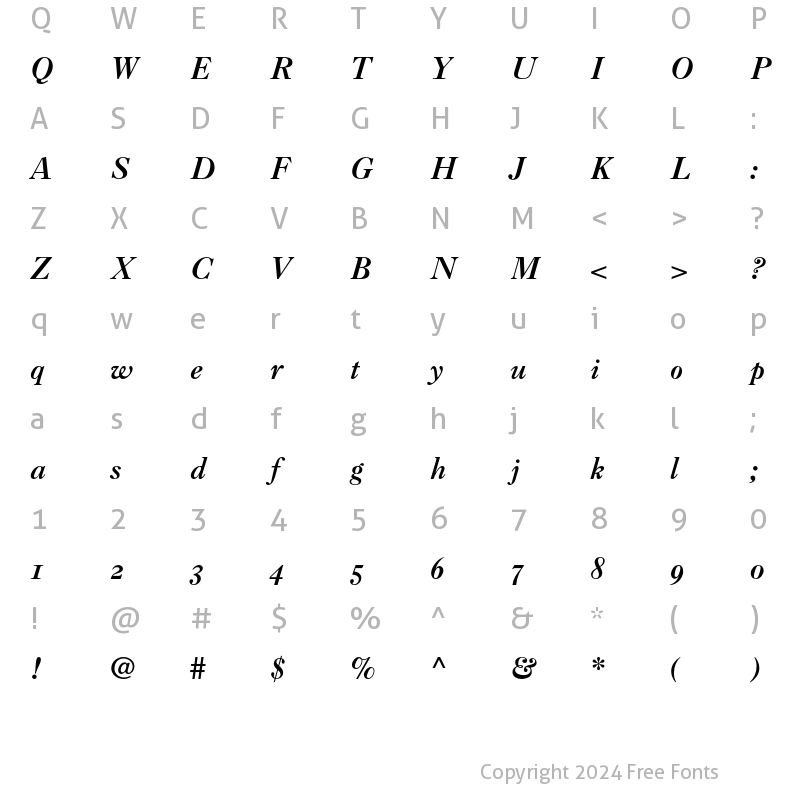 Character Map of Caslon 3 Oldstyle Figures Italic