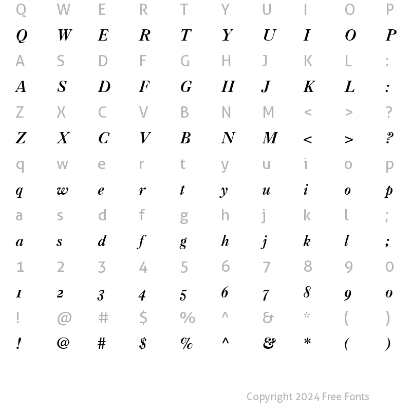 Character Map of Caslon 3 RomanSC Italic