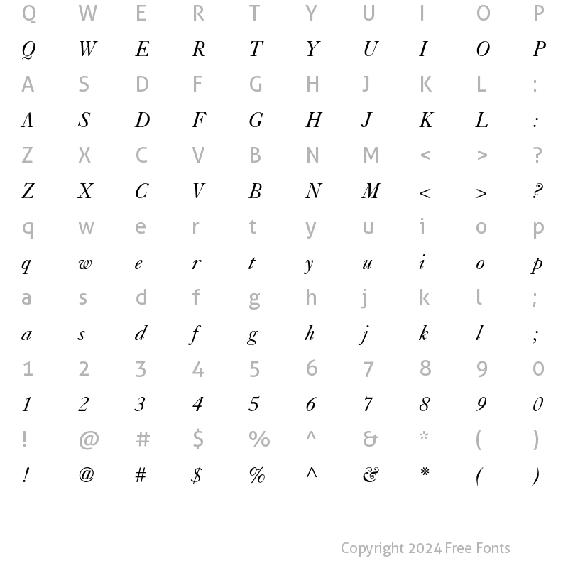 Character Map of Caslon 540 Italic