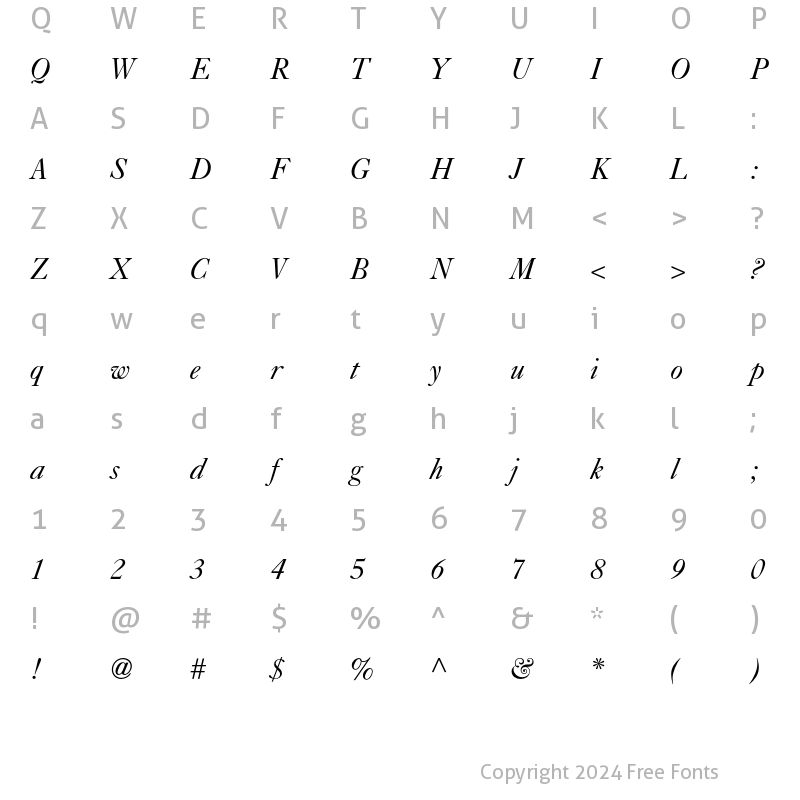 Character Map of Caslon 540 LT Italic