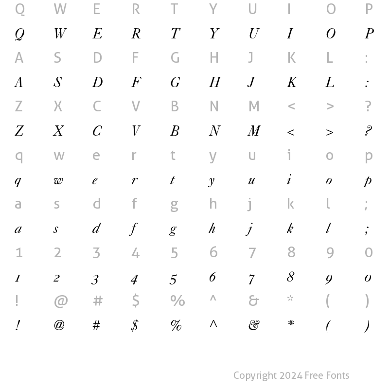 Character Map of Caslon 540 Oldstyle Figures Italic