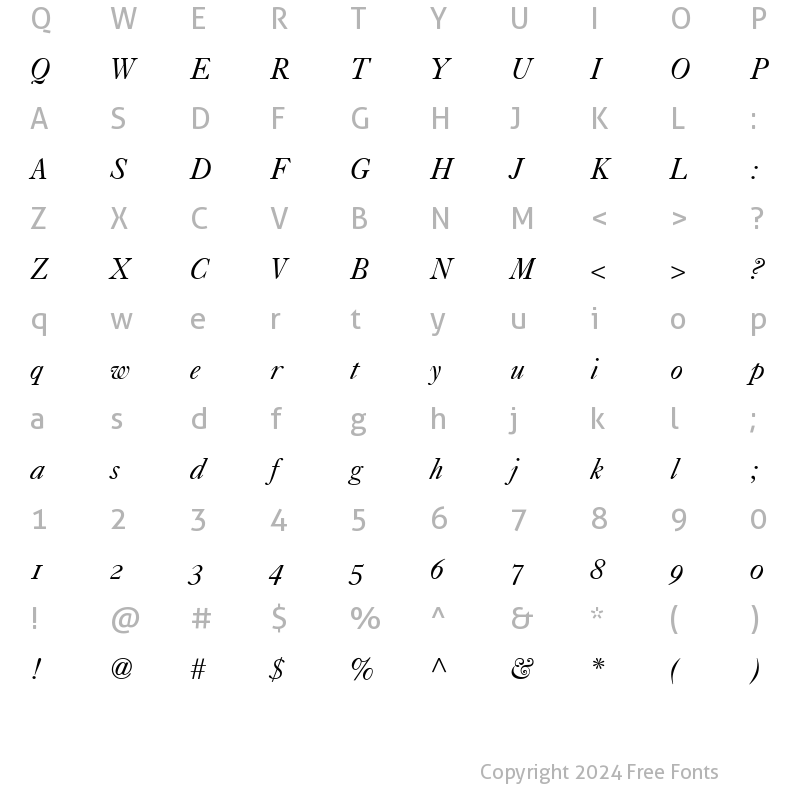 Character Map of Caslon 540 RomanSC Italic