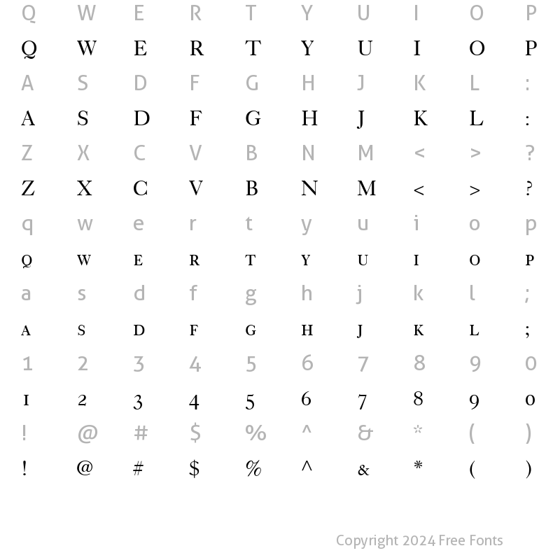 Character Map of Caslon 540 RomanSC Regular