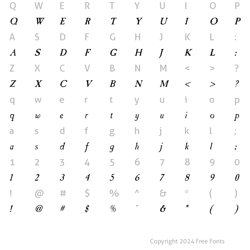 Character Map of Caslon Antique Italic