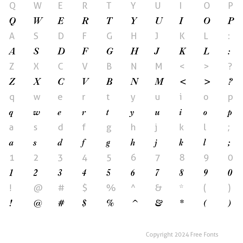 Character Map of Caslon Bd BT Italic