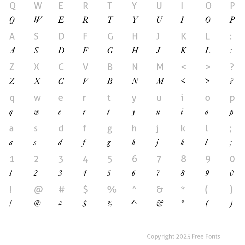 Character Map of Caslon Becker No540 Italic