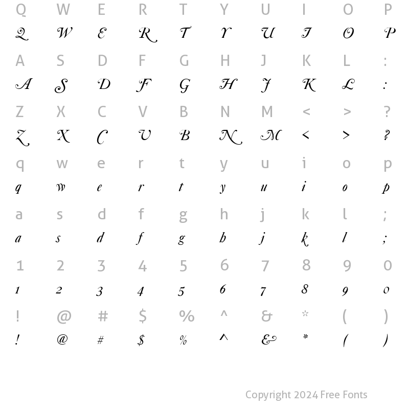 Character Map of Caslon Becker No540 Swash Italic