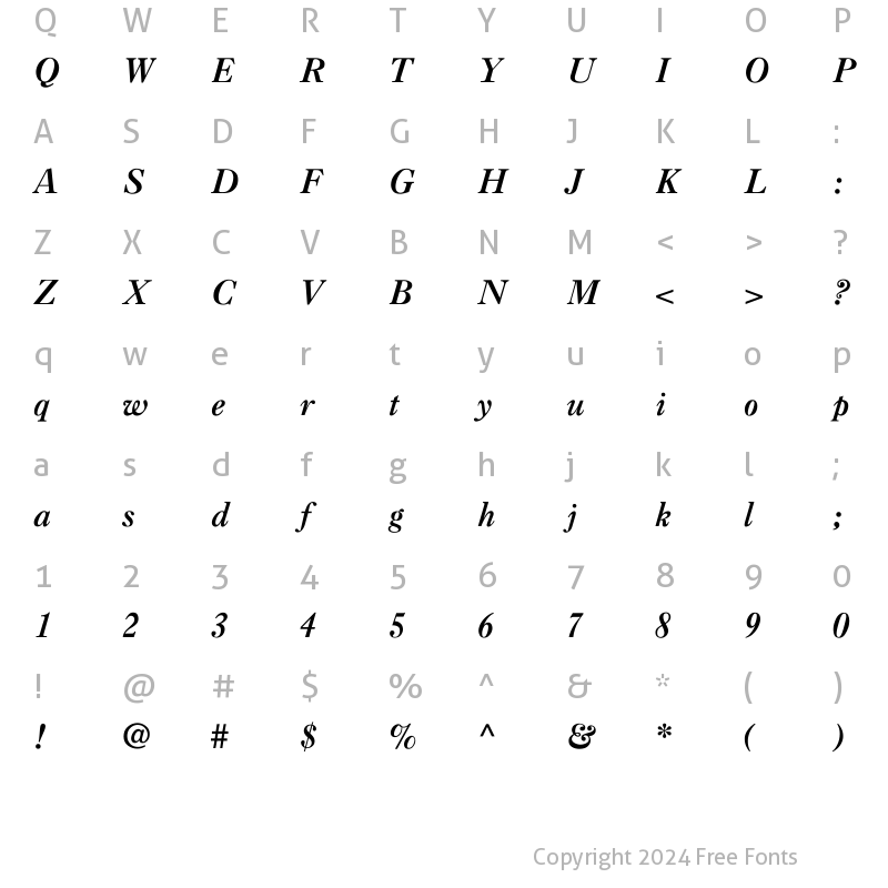 Character Map of Caslon-BoldItalic Regular