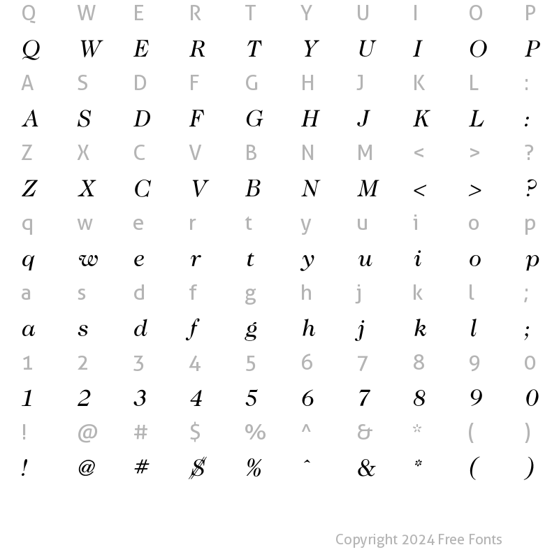 Character Map of Caslon Book Italic