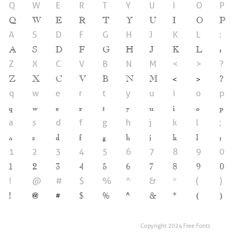 Character Map of Caslon ICG Open Face