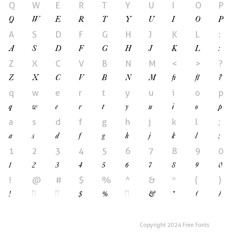 Character Map of Caslon Italic Regular