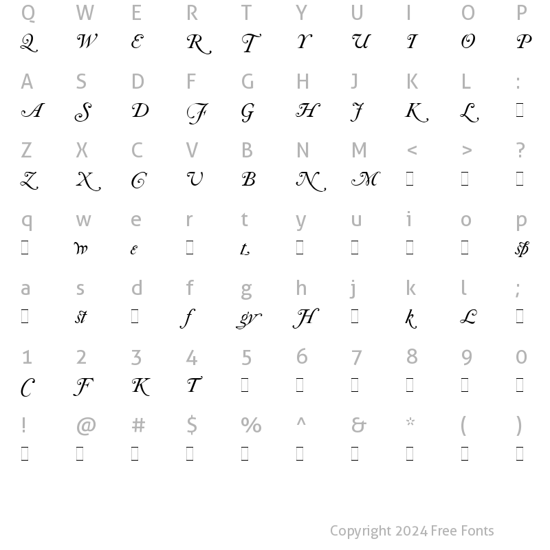 Character Map of Caslon Italic Swashes LET Plain