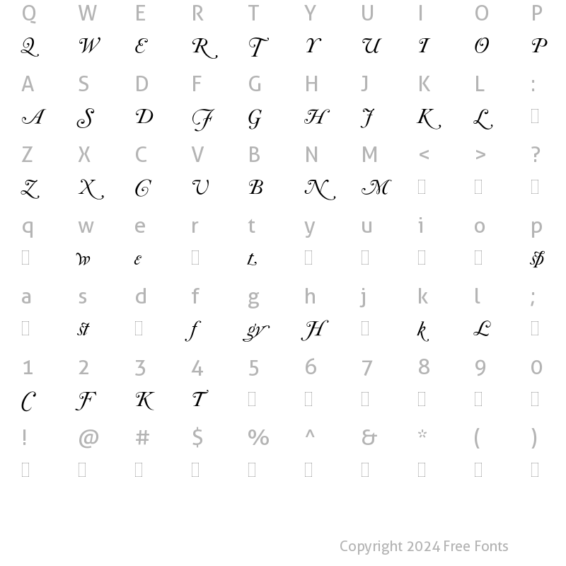 Character Map of Caslon Italic Swashes Regular