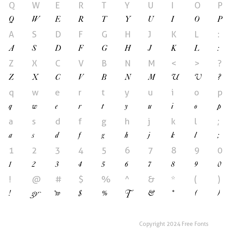 Character Map of Caslon Italic with Swashes Plai Regular