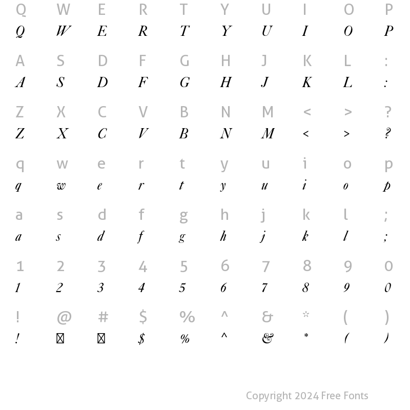 Character Map of Caslon Italic with Swashes Std Regular