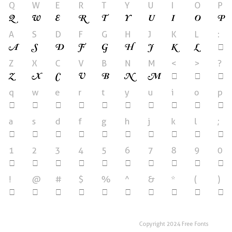 Character Map of Caslon Swash SSi Bold Italic