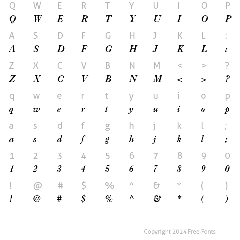 Character Map of Caslon3 RomanItalic