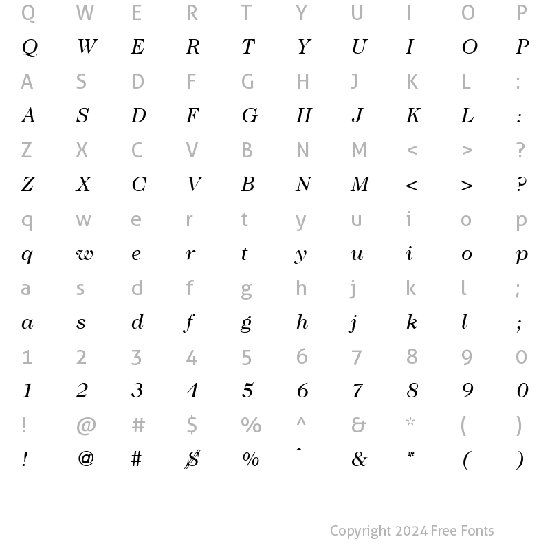 Character Map of Caslon335 RegularItalic