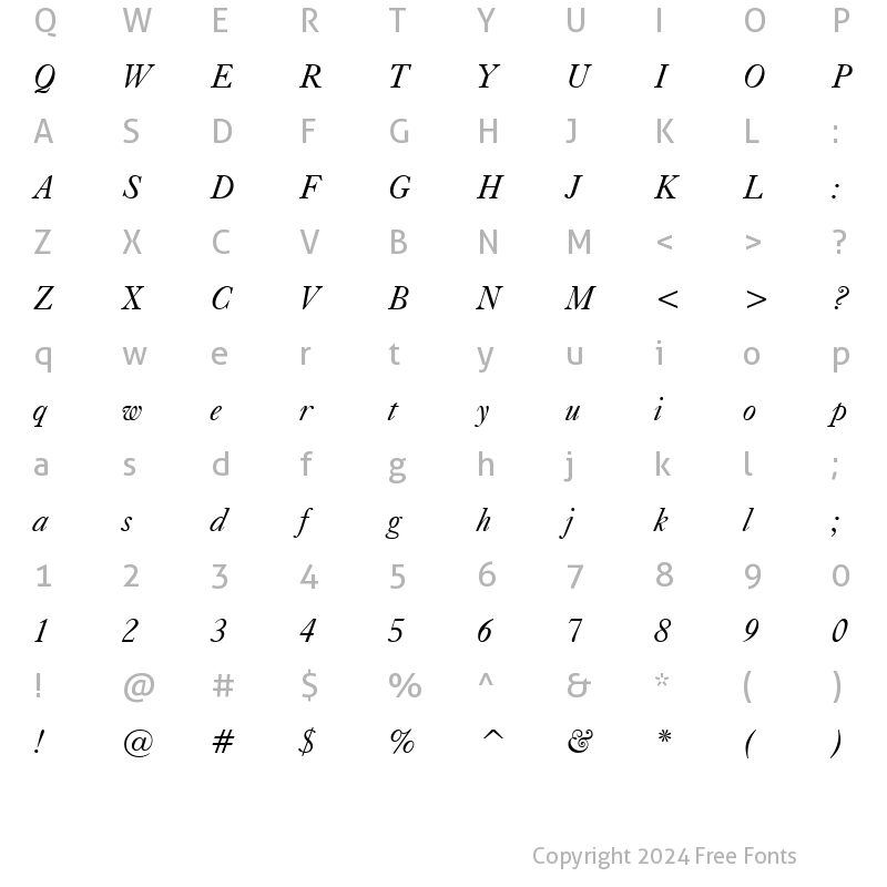 Character Map of Caslon540 BT Italic