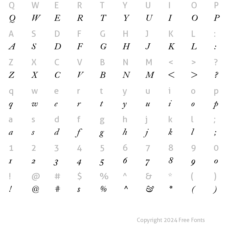 Character Map of CaslonBEOldstyleFigures-Book BookItalic