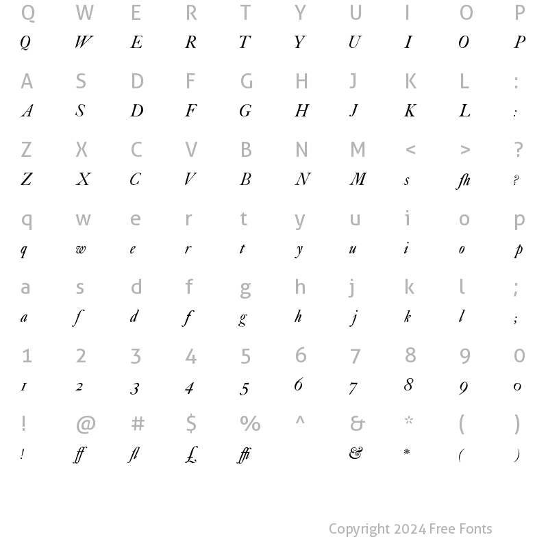 Character Map of CaslonBookItalicWF Regular