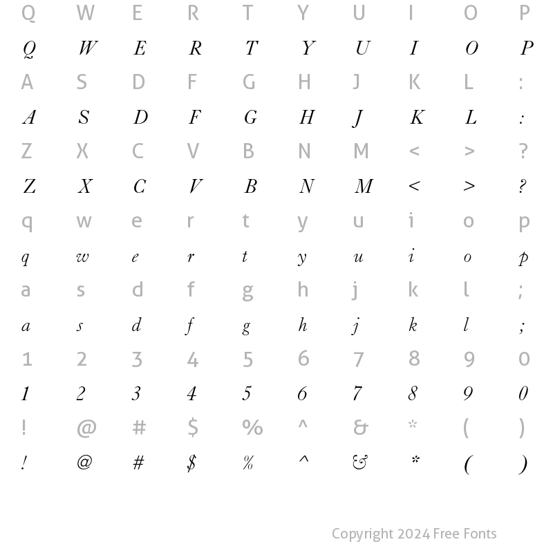 Character Map of CaslonC37 Light Italic