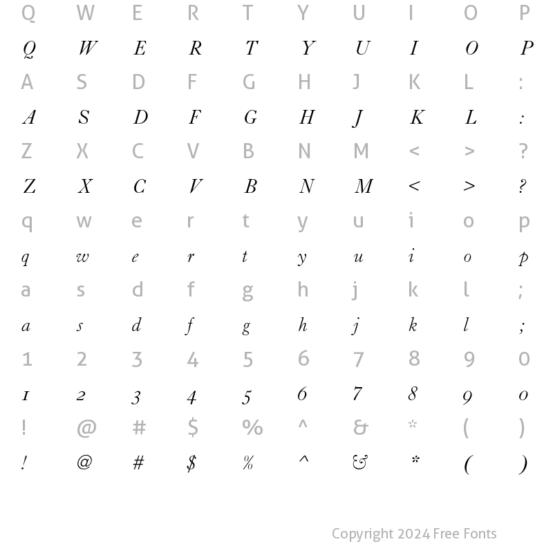 Character Map of CaslonC37 LightAlternates Italic