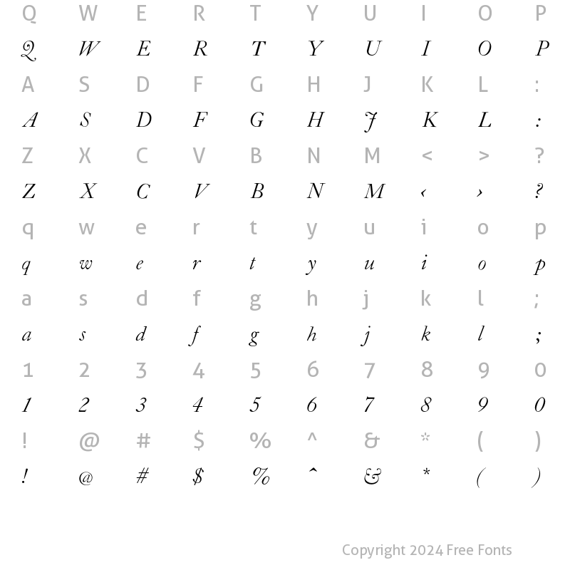 Character Map of CaslonLW-Italic Regular