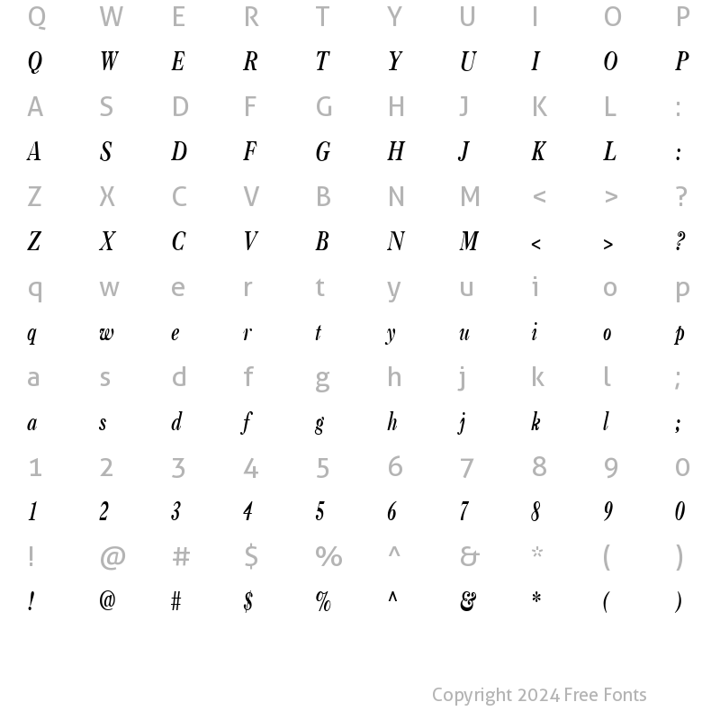 Character Map of CasqueCondensed Bold Italic