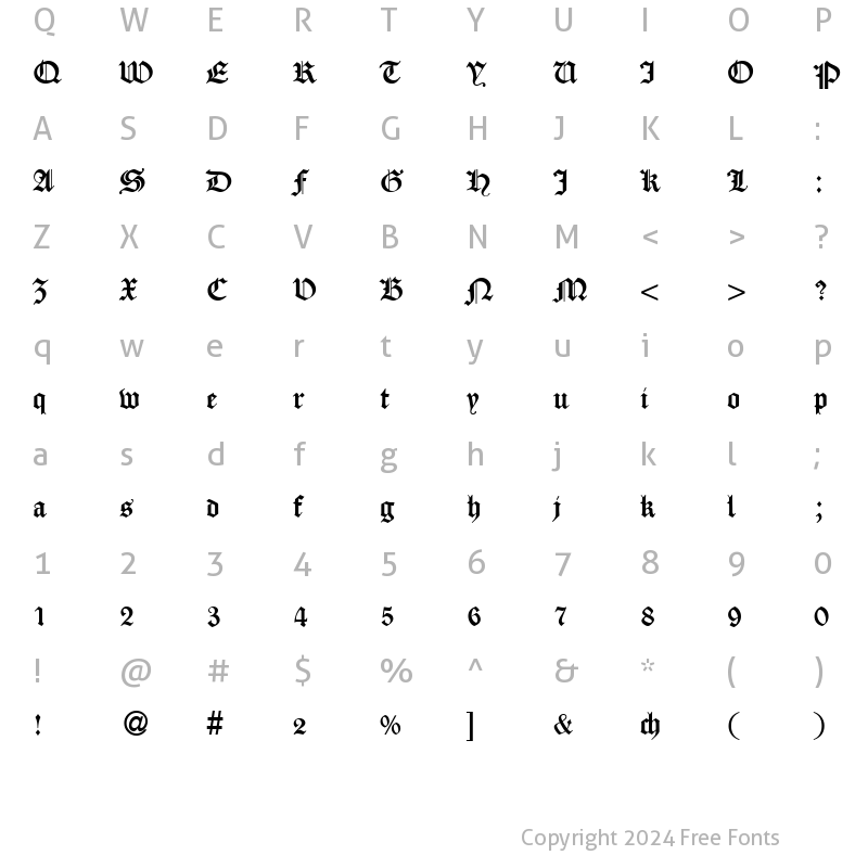 Character Map of CassyGothicDB Normal