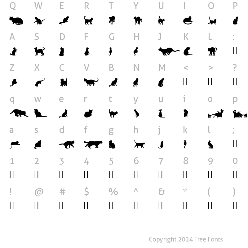Character Map of Cat Silhouettes Regular