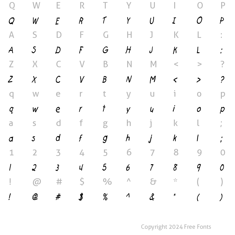 Character Map of Catchup Thin Italic