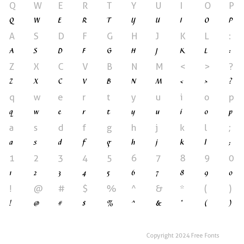 Character Map of Caterina Bold Italic