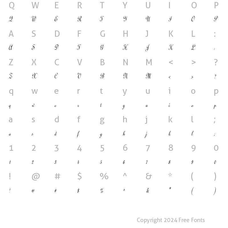 Character Map of CathedralCondensed Italic