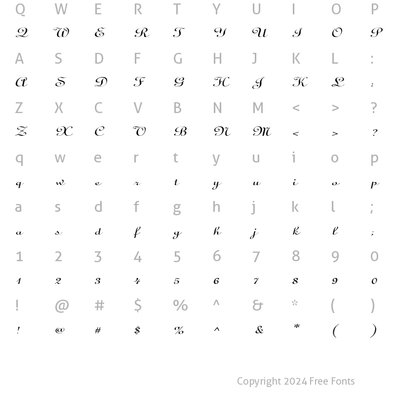 Character Map of CathedralExtended Italic