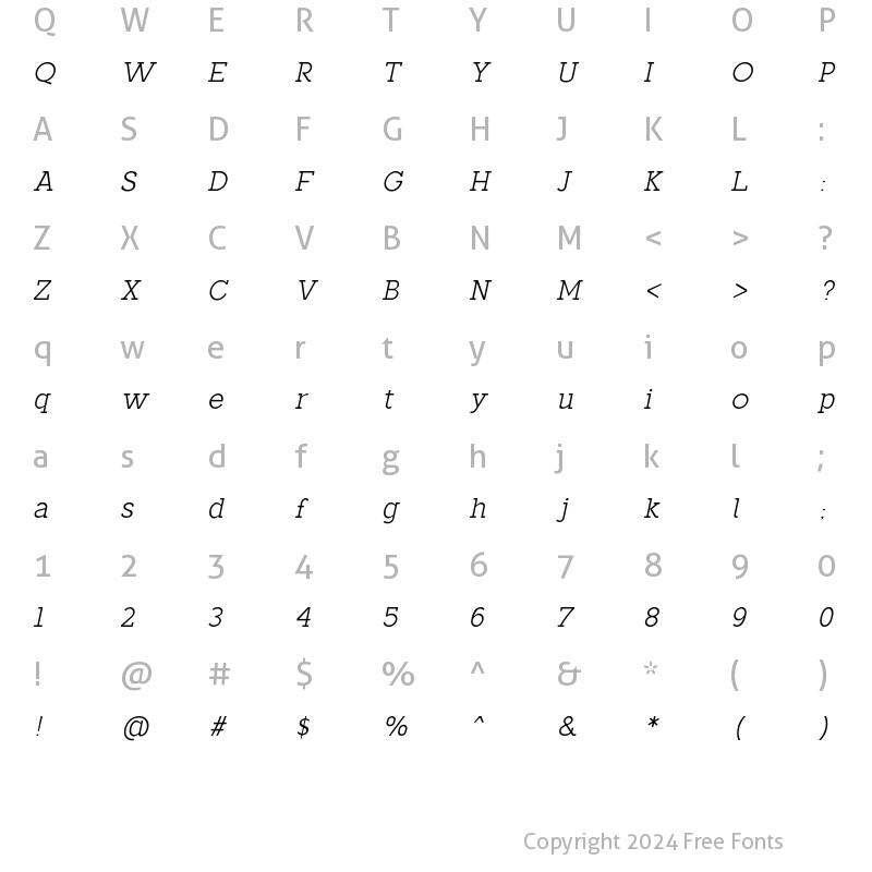 Character Map of Cavello Light Italic