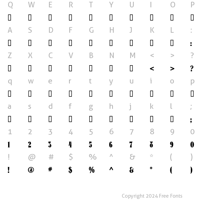 Character Map of Cavendish modern Regular