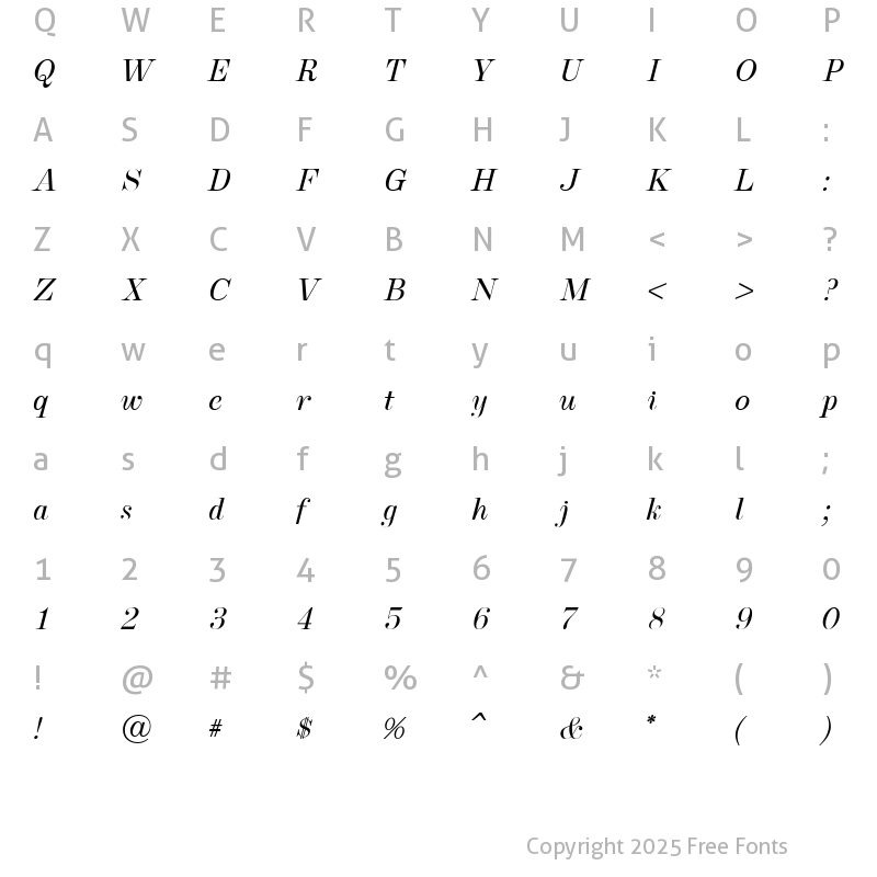 Character Map of Cavetto Italic JF Regular