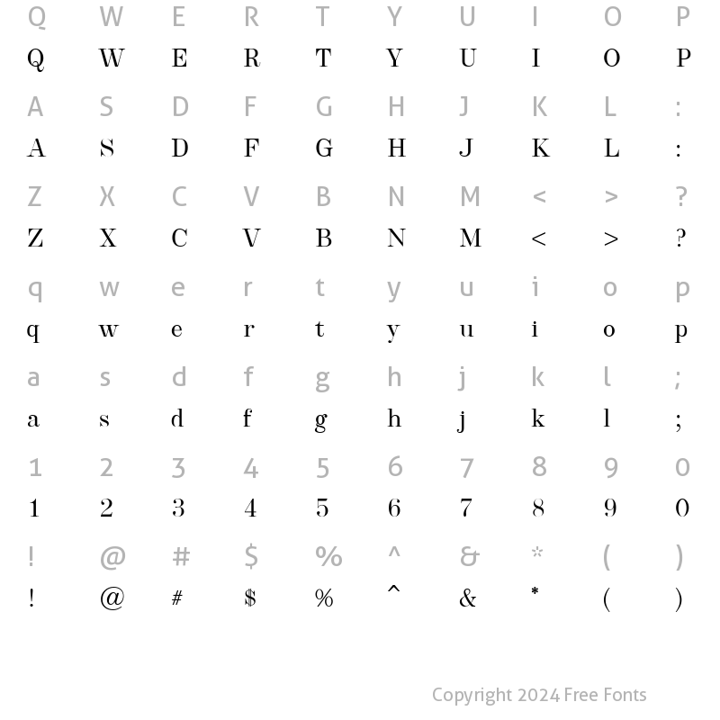 Character Map of Cavetto Roman JF Regular