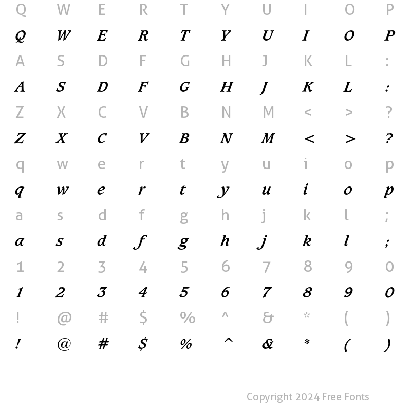 Character Map of Caxton Bold Italic