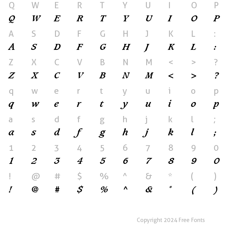 Character Map of Caxton BoldItalic