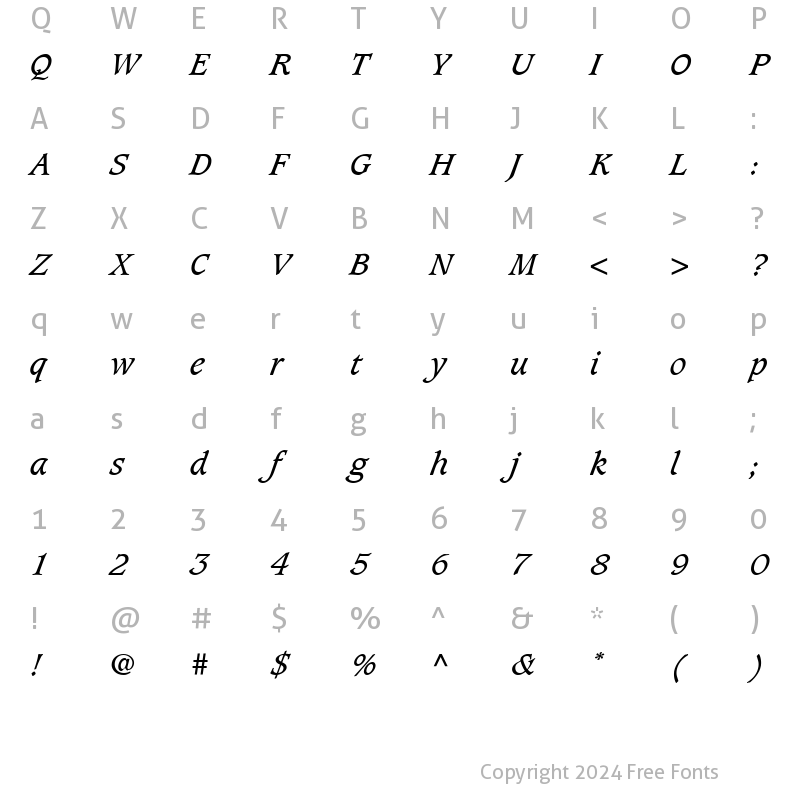 Character Map of Caxton-Book BookItalic