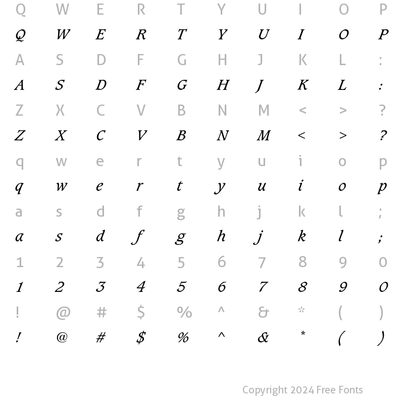 Character Map of CaxtonEF Book Italic