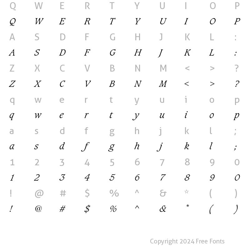 Character Map of CaxtonEF Light Italic