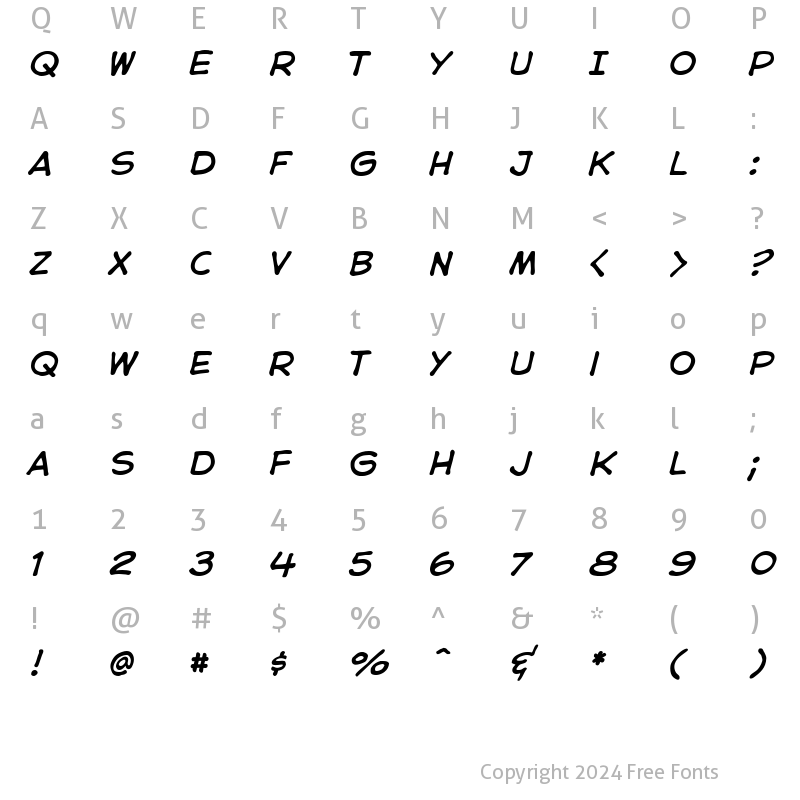 Character Map of CC Astro City Int Italic